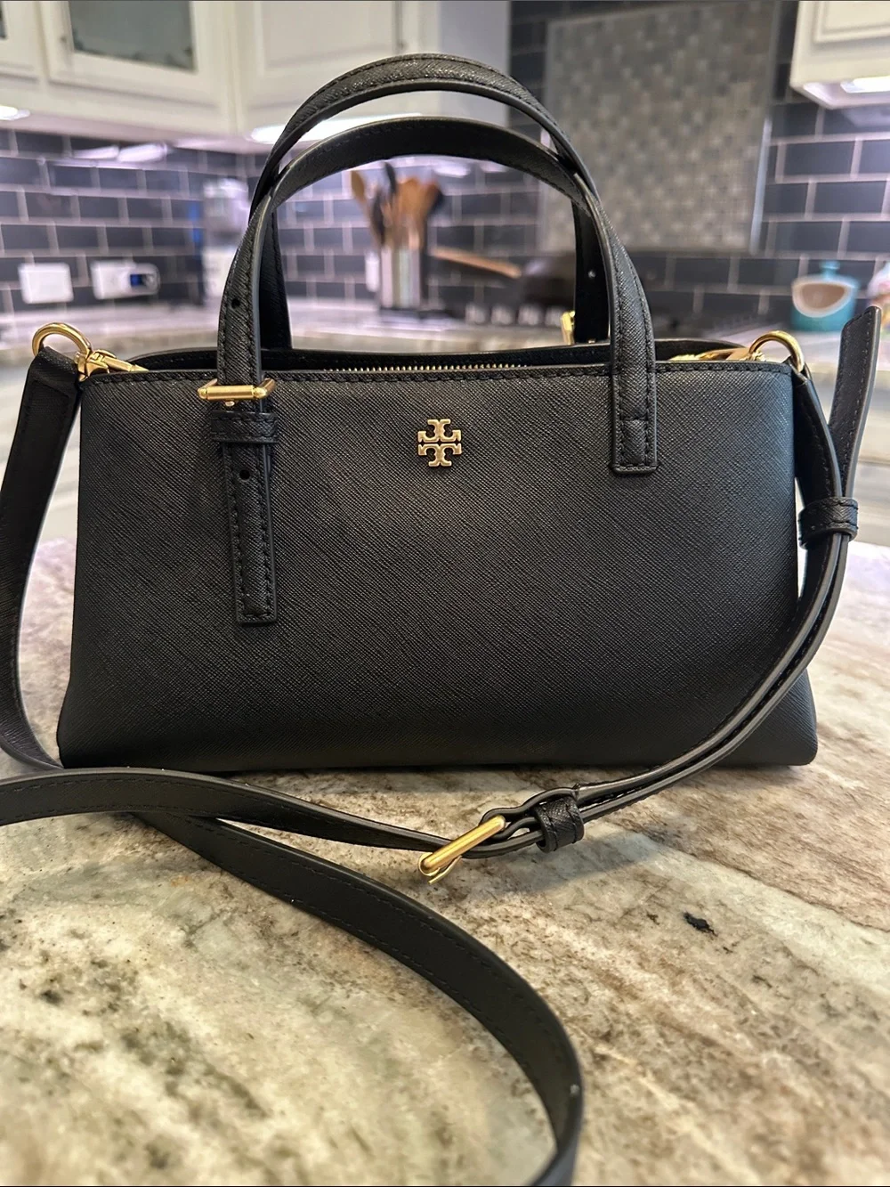 Tory Burch Emerson Mini Tote Black Saffiano Leather Bag 146394